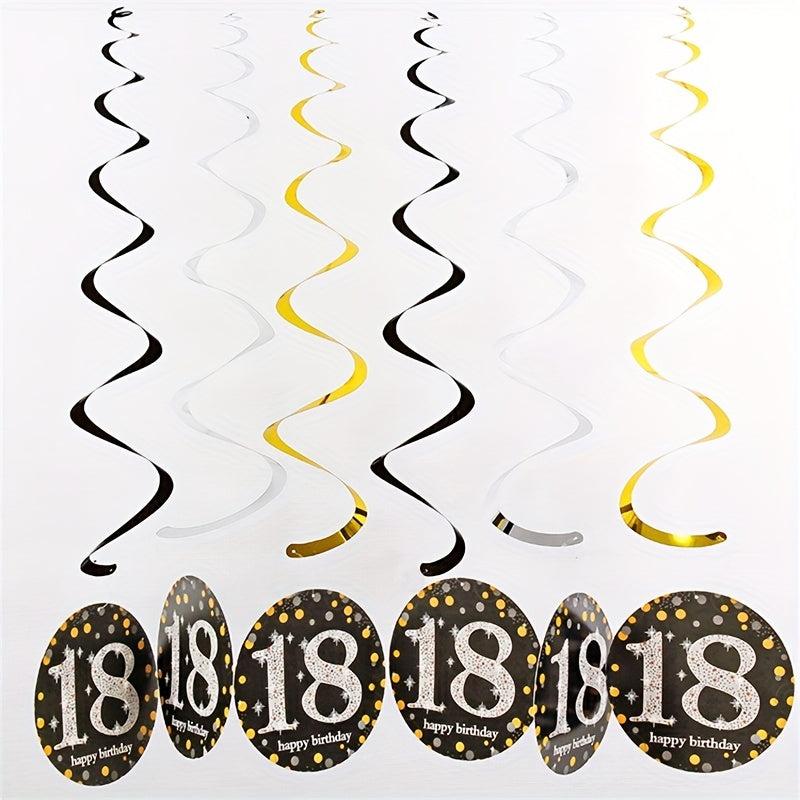 6pcs Golden PVC Spiral Pull Flower Charm Birthday Party Decoration