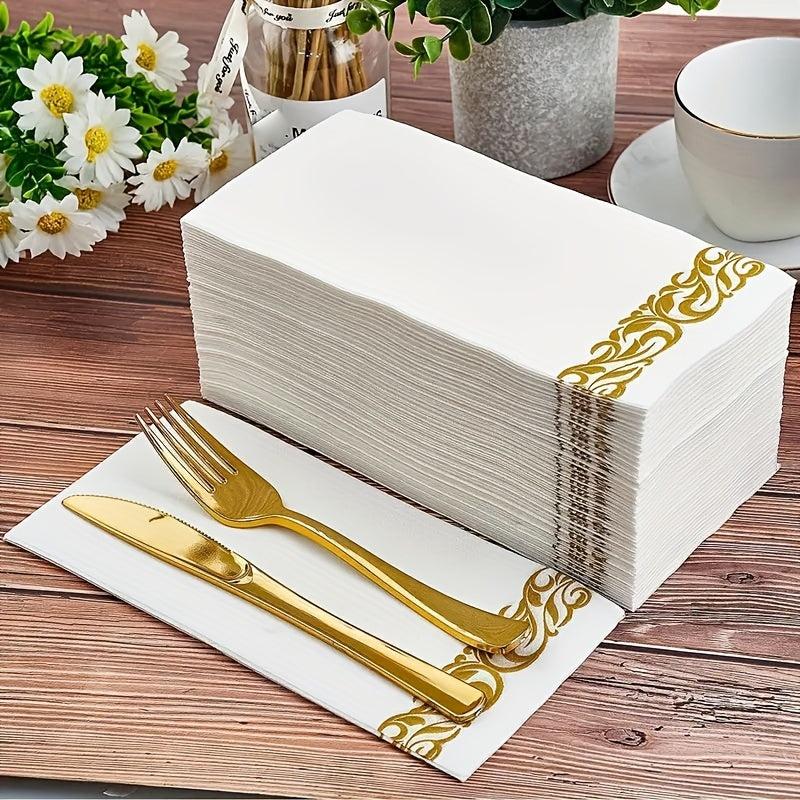 Disposable Golden Dust Paper Towels with Lace Napkins, 25 Sheets Pack