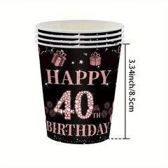 40 Years Old Digital Birthday Theme Set Tissue Paper Plate Paper Cup Party Decor