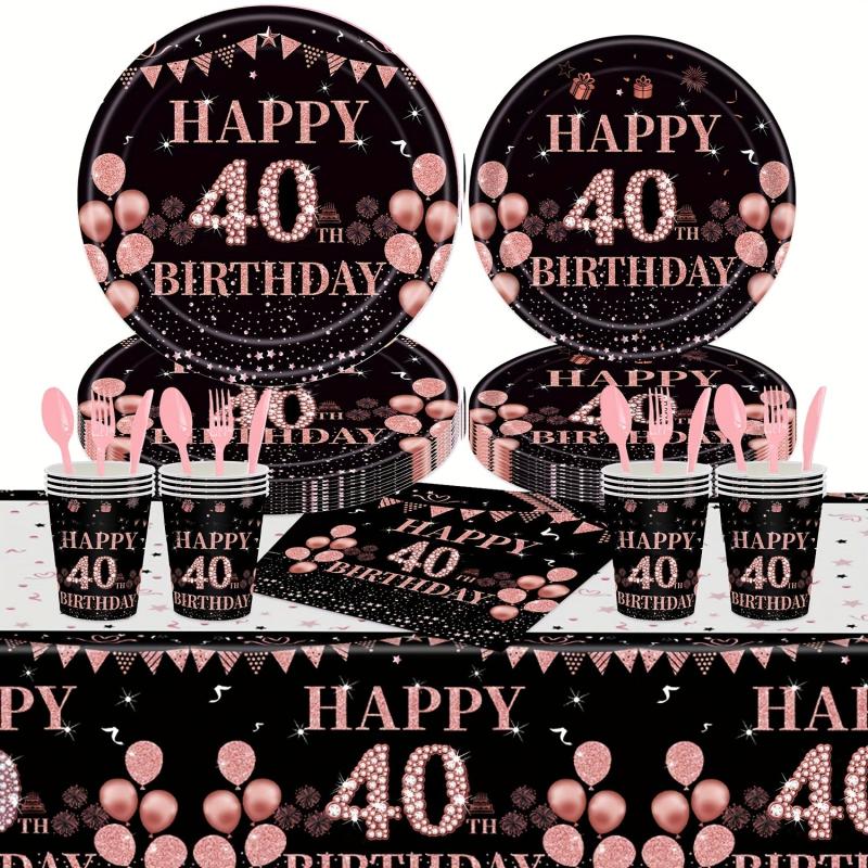 40 Years Old Digital Birthday Theme Set Tissue Paper Plate Paper Cup Party Decor