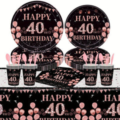 40 Years Old Digital Birthday Theme Set Tissue Paper Plate Paper Cup Party Decor