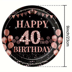 40 Years Old Digital Birthday Theme Set Tissue Paper Plate Paper Cup Party Decor