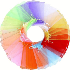 100pcs 6.99x8 Solid Organza Drawstring Storage Bag Gift Bag