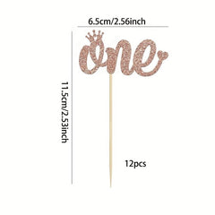 12pcs 1st Birthday Cupcake Toppers Baby Shower Cake Decorations