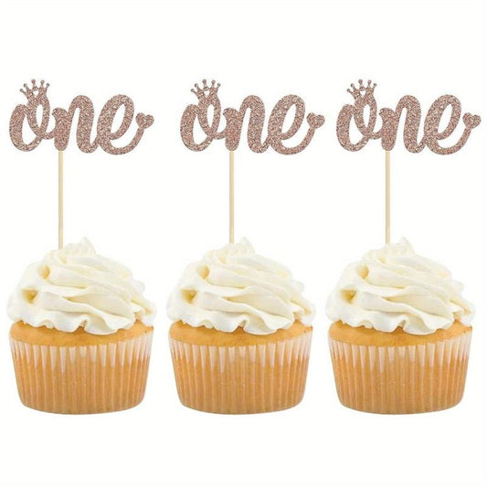 12pcs 1st Birthday Cupcake Toppers Baby Shower Cake Decorations