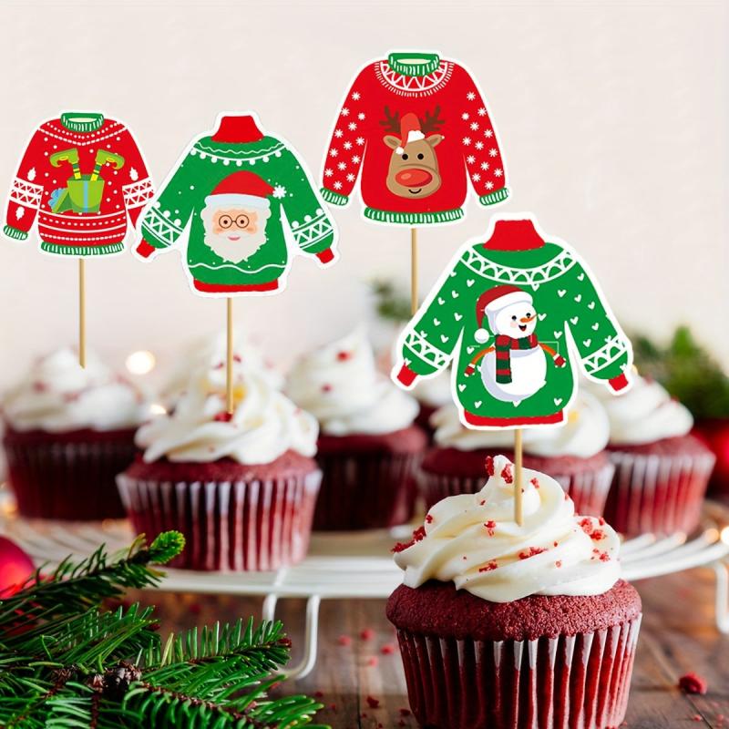 8pcs Christmas Cake Topper Sweater Party Decoration