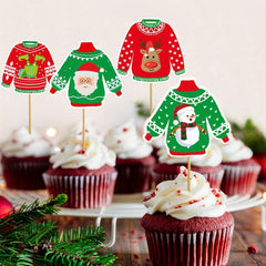 8pcs Christmas Cake Topper Sweater Party Decoration