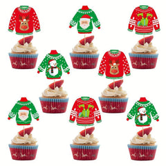 8pcs Christmas Cake Topper Sweater Party Decoration