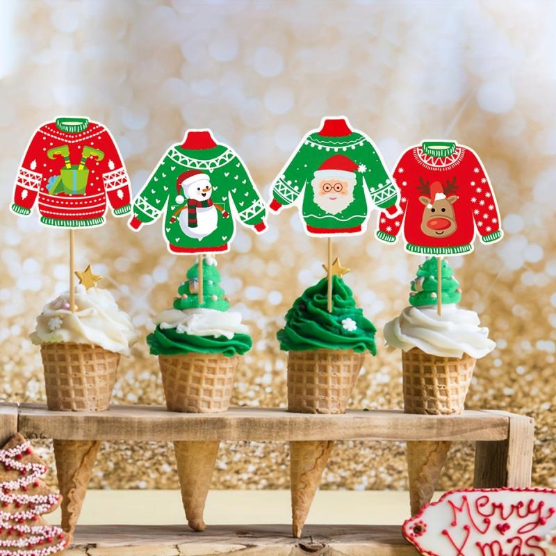 8pcs Christmas Cake Topper Sweater Party Decoration