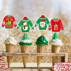 8pcs Christmas Cake Topper Sweater Party Decoration