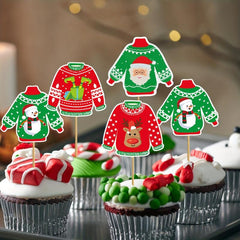 8pcs Christmas Cake Topper Sweater Party Decoration