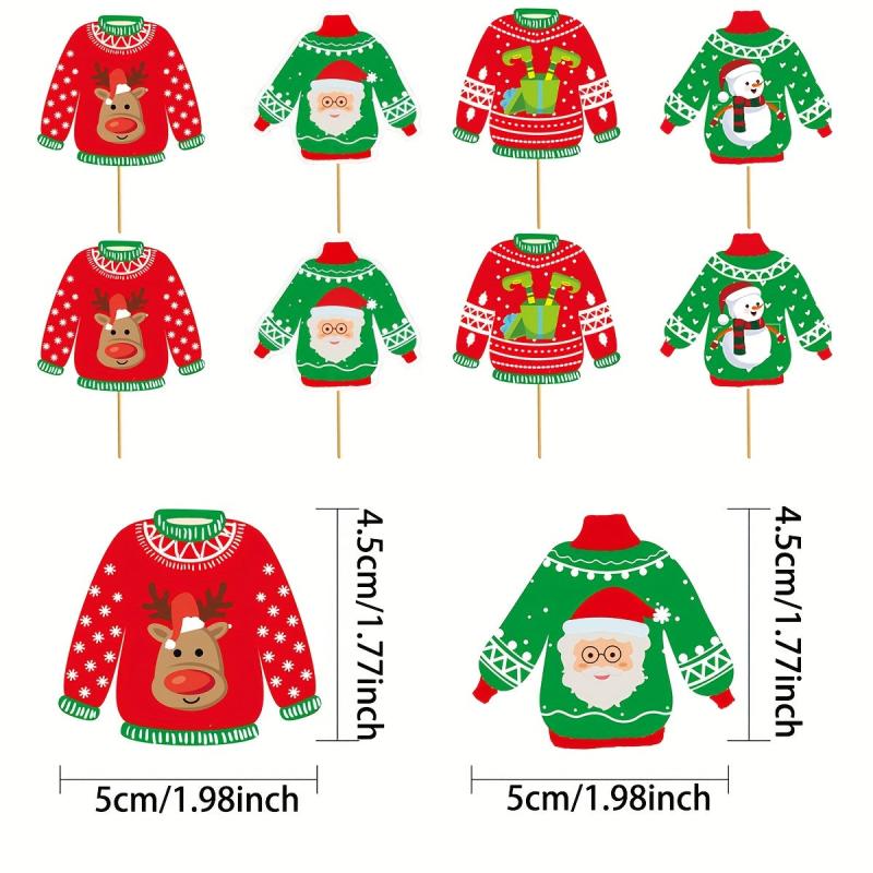 8pcs Christmas Cake Topper Sweater Party Decoration