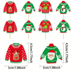 8pcs Christmas Cake Topper Sweater Party Decoration