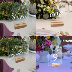 Acrylic Wedding Table Numbers Set - Hexagonal, Rectangular, Round Signs