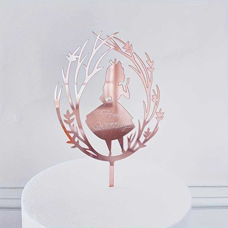 Golden Butterfly Cake Insert 1st Birthday Girl Acrylic Decoration with Rose