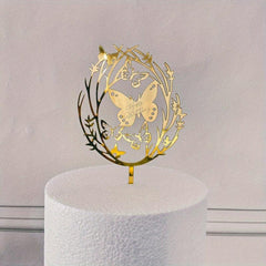 Golden Butterfly Cake Insert 1st Birthday Girl Acrylic Decoration with Rose
