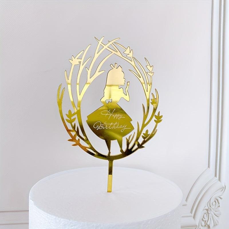 Golden Butterfly Cake Insert 1st Birthday Girl Acrylic Decoration with Rose