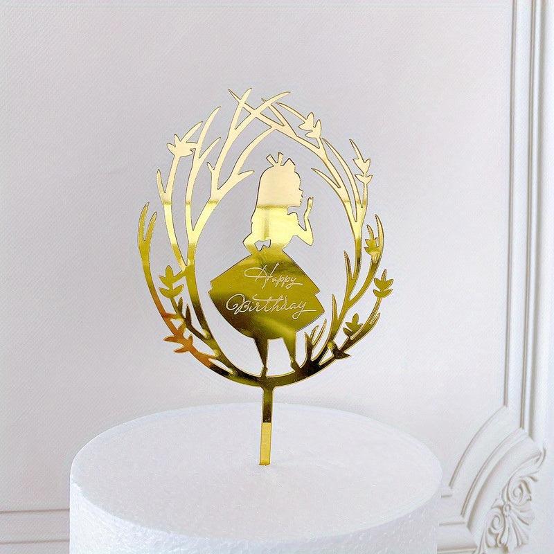 Golden Butterfly Cake Insert 1st Birthday Girl Acrylic Decoration with Rose