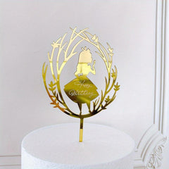 Golden Butterfly Cake Insert 1st Birthday Girl Acrylic Decoration with Rose