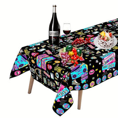 2pcs Retro Radio Pattern Plastic Tablecloth Themed Parties Decor