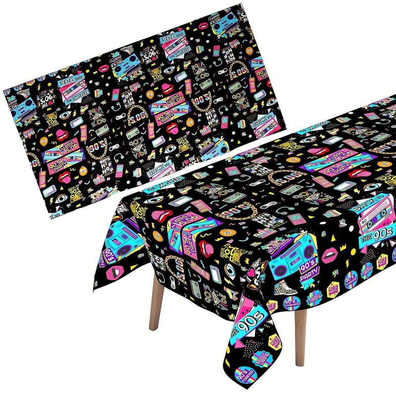 2pcs Retro Radio Pattern Plastic Tablecloth Themed Parties Decor