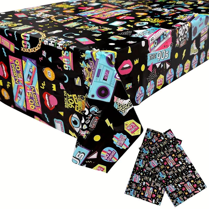 2pcs Retro Radio Pattern Plastic Tablecloth Themed Parties Decor