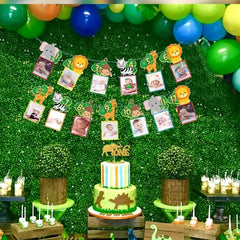 Jungle Safari 1st Bday Photo Banner 12-Month Animal Bunting Party Supplies