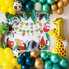 Jungle Safari 1st Bday Photo Banner 12-Month Animal Bunting Party Supplies