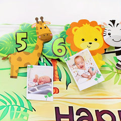 Jungle Safari 1st Bday Photo Banner 12-Month Animal Bunting Party Supplies