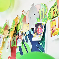 Jungle Safari 1st Bday Photo Banner 12-Month Animal Bunting Party Supplies