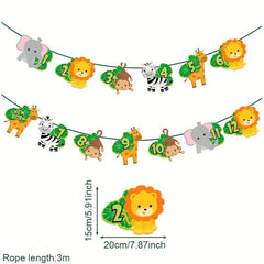 Jungle Safari 1st Bday Photo Banner 12-Month Animal Bunting Party Supplies