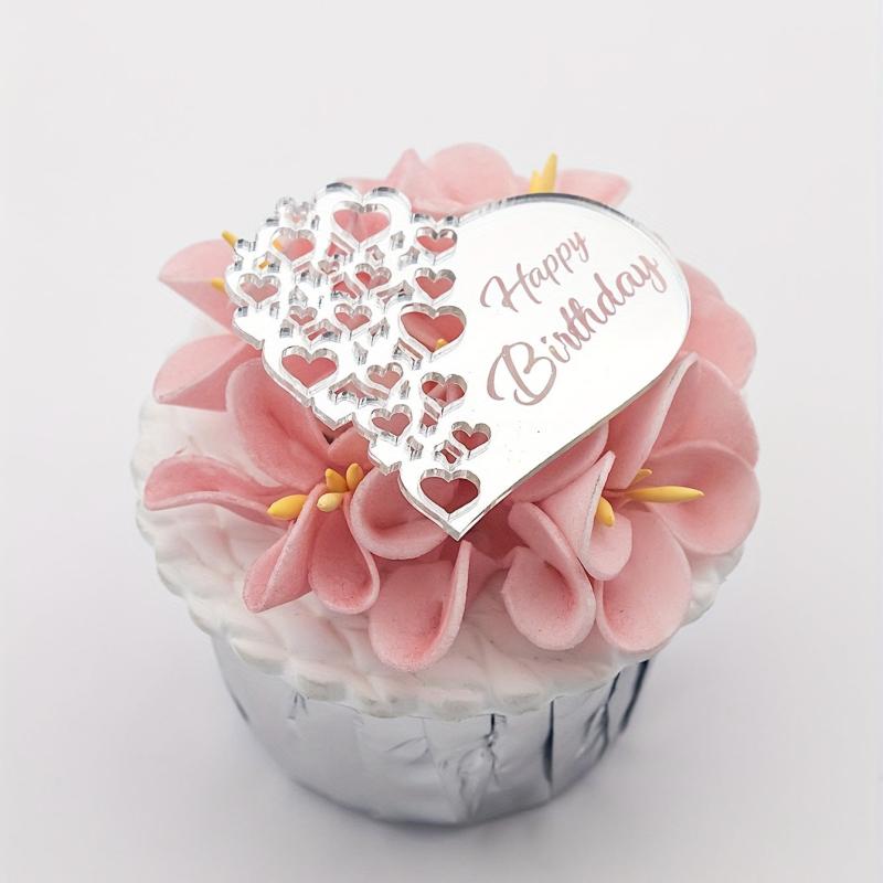 6pcs Happy Birthday Heart Acrylic Cake Topper for Dessert Table Decor