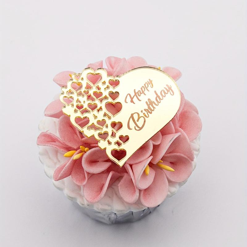 6pcs Happy Birthday Heart Acrylic Cake Topper for Dessert Table Decor