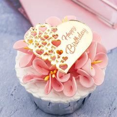 6pcs Happy Birthday Heart Acrylic Cake Topper for Dessert Table Decor