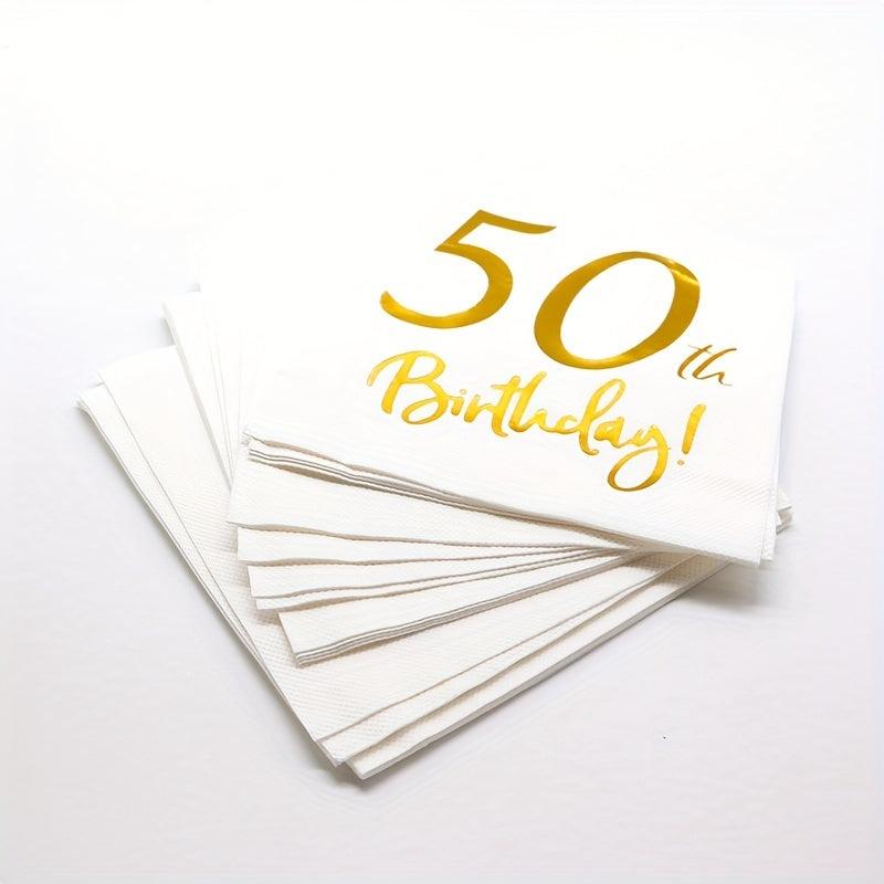 50th Birthday Cocktail Napkins Golden Set for Women's Birthday Decorations