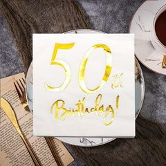 50th Birthday Cocktail Napkins Golden Set for Women's Birthday Decorations