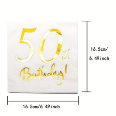 50th Birthday Cocktail Napkins Golden Set for Women's Birthday Decorations
