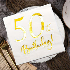 50th Birthday Cocktail Napkins Golden Set for Women's Birthday Decorations