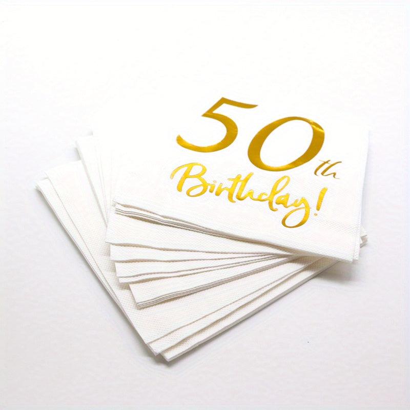 50th Birthday Cocktail Napkins Golden Set for Women's Birthday Decorations
