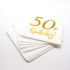 50th Birthday Cocktail Napkins Golden Set for Women's Birthday Decorations