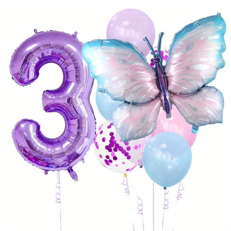 9pcs Large 101 6 Cm Purple Number Aluminum Film Balloon Butterfly