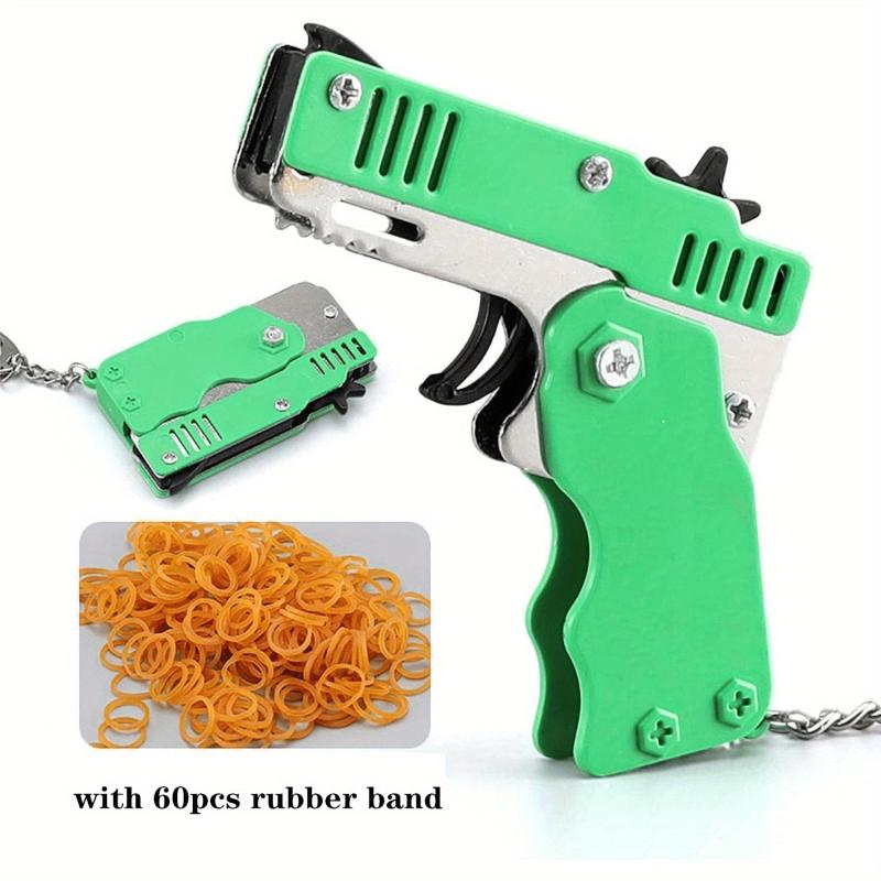 Metal Burst Rubber Band Toy w/ Keychain & 60 Bands - Safe Shooting Toy