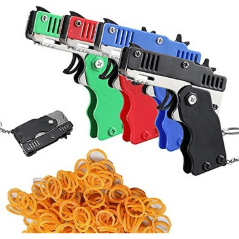 Metal Burst Rubber Band Toy w/ Keychain & 60 Bands - Safe Shooting Toy