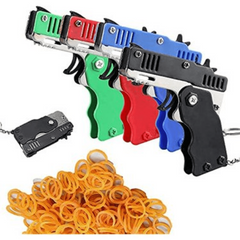 Metal Burst Rubber Band Toy w/ Keychain & 60 Bands - Safe Shooting Toy
