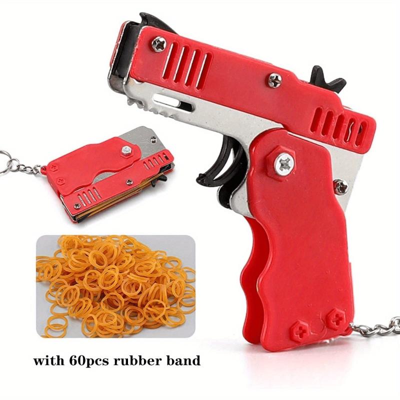 Metal Burst Rubber Band Toy w/ Keychain & 60 Bands - Safe Shooting Toy