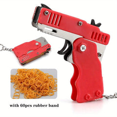 Metal Burst Rubber Band Toy w/ Keychain & 60 Bands - Safe Shooting Toy