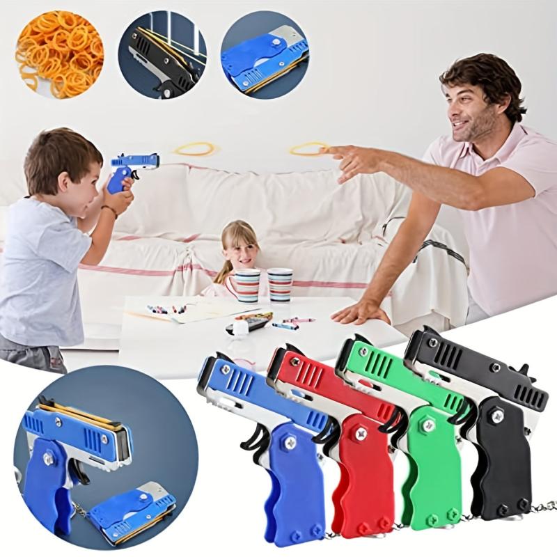 Metal Burst Rubber Band Toy w/ Keychain & 60 Bands - Safe Shooting Toy