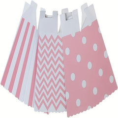 12pcs Pink Popcorn Boxes Striped Polka Dot Candy Box