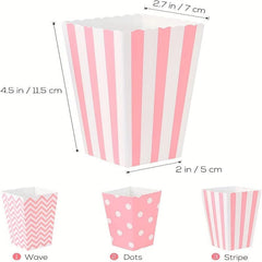 12pcs Pink Popcorn Boxes Striped Polka Dot Candy Box