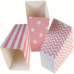 12pcs Pink Popcorn Boxes Striped Polka Dot Candy Box